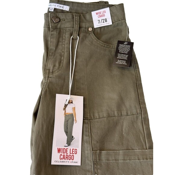 NWT Celebrity Pink  Wide Leg Cargo Pants Jrs 7 Green Casual Y2K Skater Grunge - Picture 4 of 5